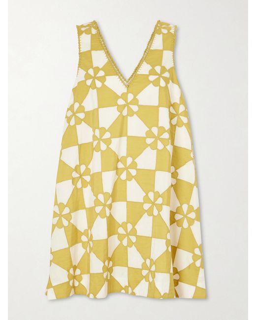 Alix Of Bohemia Yellow Soleil Patchwork Cotton And Silk-Blend Mini Dress