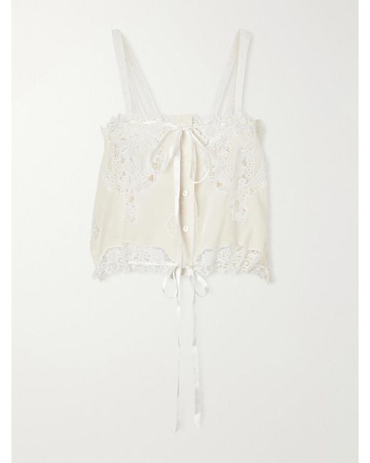 Miguelina White Palmer Cropped Guipure Lace-Trimmed Cotton-Blend Top