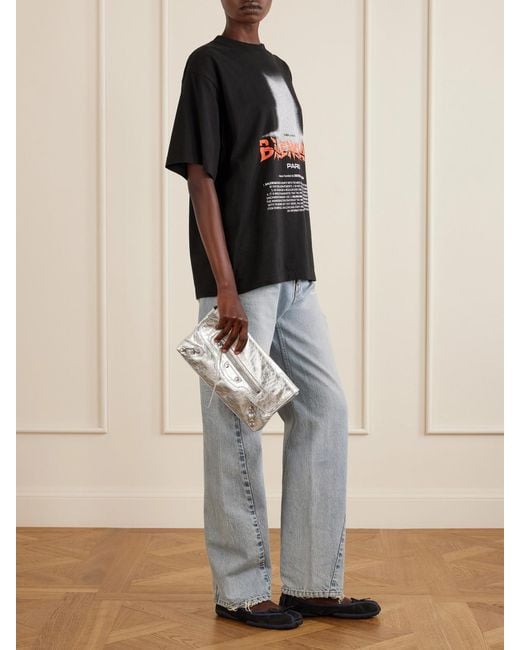 Balenciaga Gray Le City Crinkled-Leather Clutch