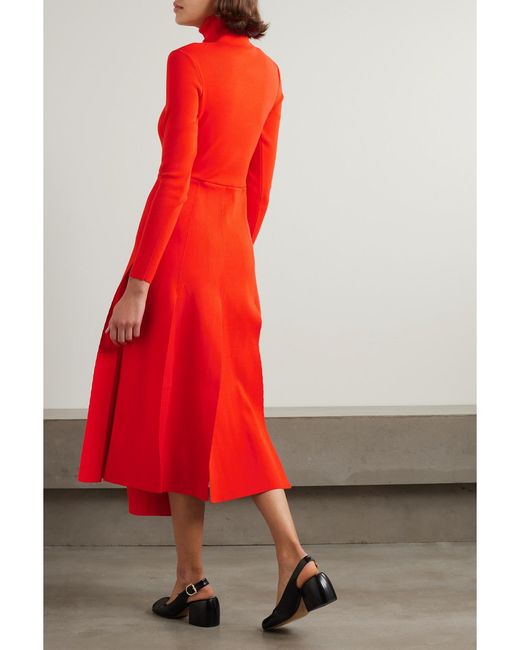 A.W.A.K.E. MODE Red Asymmetric Cutout Stretch-Knit Turtleneck Dress