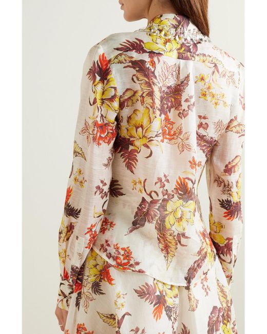 Zimmermann White Matchmaker Crystal-Embellished Floral-Print Linen And Silk-Blend Shirt