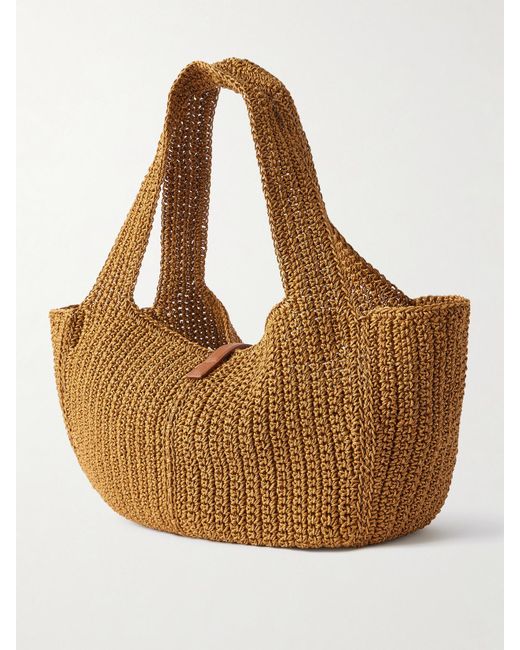 Saint Laurent Brown Le 5 À 7 Bea Medium Leather-Trimmed Raffia Tote