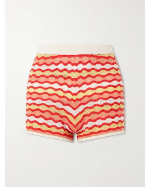 Escvdo Red Mullu Crocheted Cotton Shorts