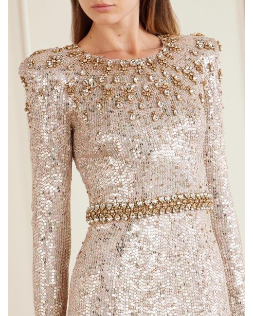 Jenny Packham Natural Georgia Sequined Satin Gown