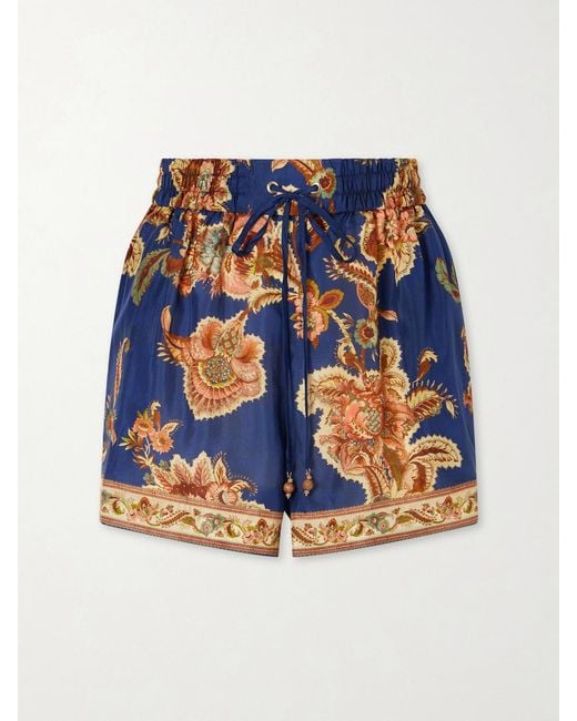 Zimmermann Blue Aster Printed Silk Shorts