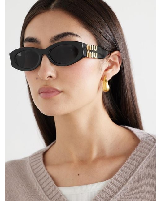 Miu Miu Black Glimpse Oval-Frame Acetate Sunglasses