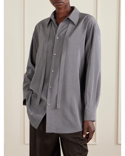 Lemaire Gray Tie-Detailed Crinkled Silk-Blend Shirt