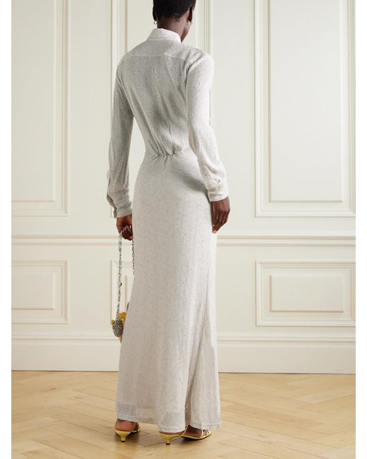 Christopher Esber White Embellished Cutout Metallic Mesh Maxi Dress