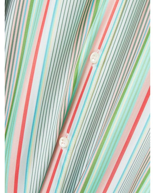 Comme Si Green Striped Silk-Twill Midi Shirt-Dress