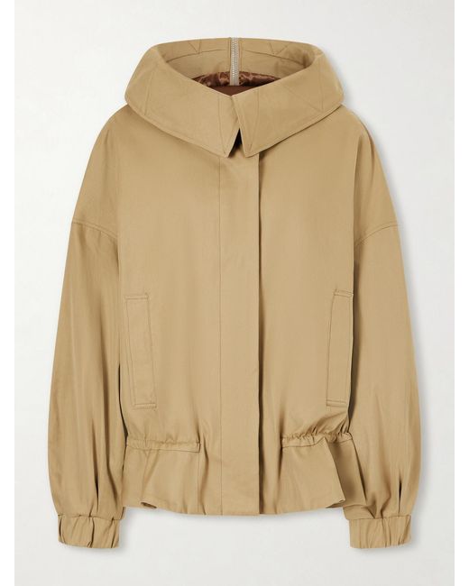 Dries Van Noten Natural Gathered Cotton-Twill Hooded Jacket