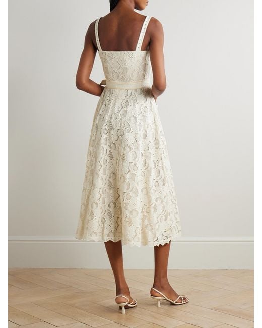 Saloni Natural Fara Belted Broderie Anglaise Cotton Midi Dress