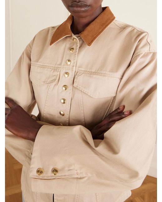 RÙADH Natural The Lennox Suede-Trimmed Organic Cotton-Twill Jacket