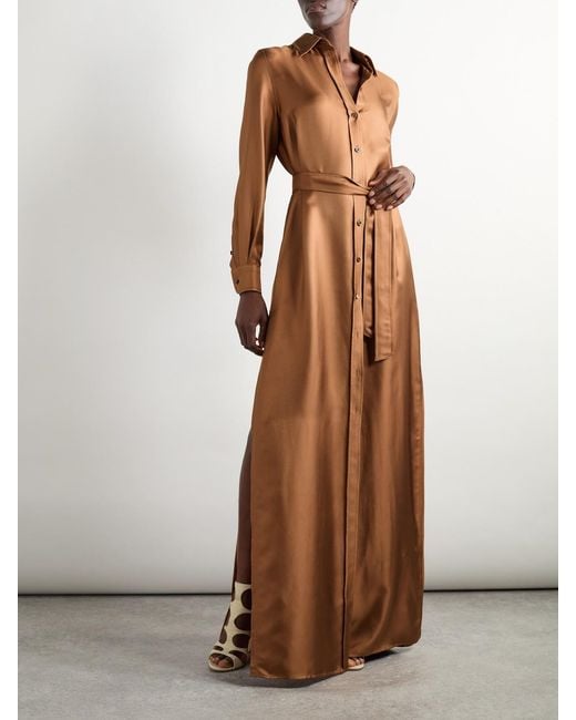 Tom Ford Brown Belted Silk-Twill Maxi Shirt Dress