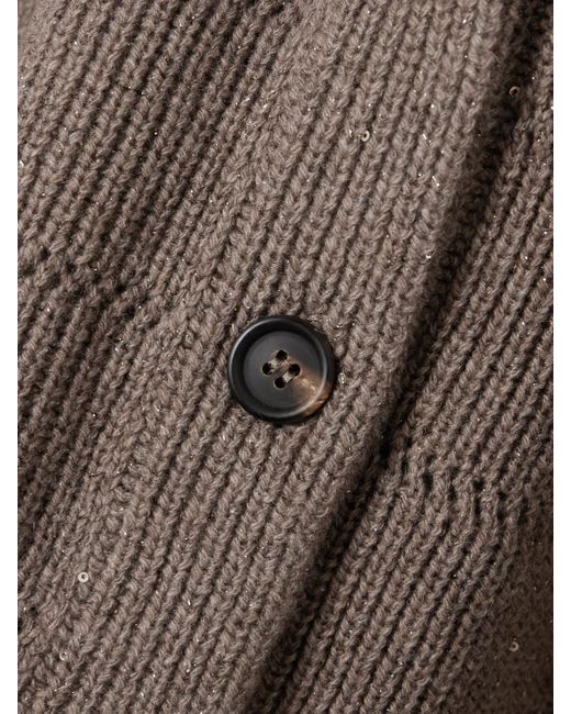 Brunello Cucinelli Brown Cardigan Aus Pointelle-Strick Mit Pailletten