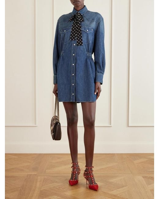 Valentino Garavani Blue Scarf-Detailed Denim Mini Dress
