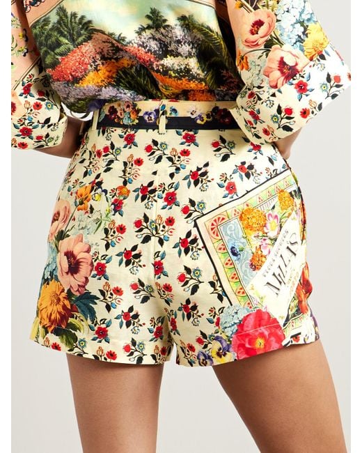 Camilla Multicolor Shorts Aus Einer Bedruckten Leinen-Seidenmischung Mit Gürtel