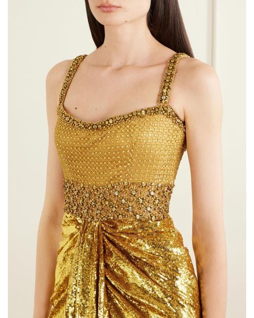Jenny Packham Metallic Only You Draped Embellished Tulle Gown