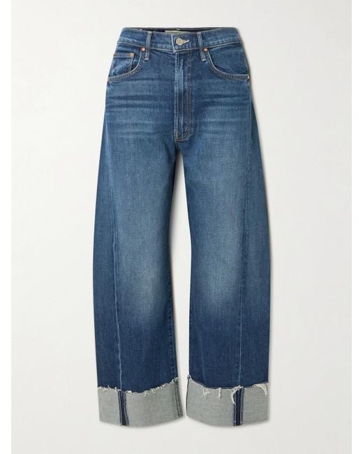 Mother Blue The Half-Pipe Ankle Cuff Fray Hoch Sitzende Jeans Mit Weitem Bein