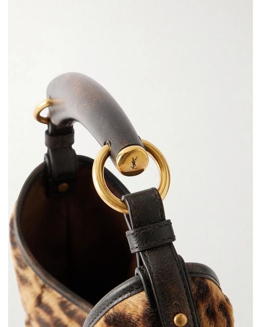 Saint Laurent Multicolor Mombasa Leather-Trimmed Leopard-Print Pony Hair Shoulder Bag