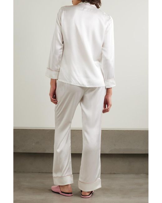 Olivia Von Halle White Coco Silk-Satin Pajama Set