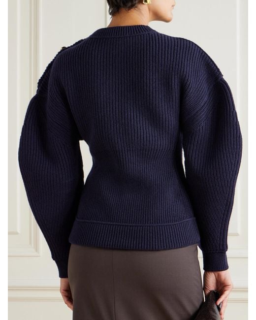 Lanvin Blue Button-Detailed Ribbed Wool Sweater
