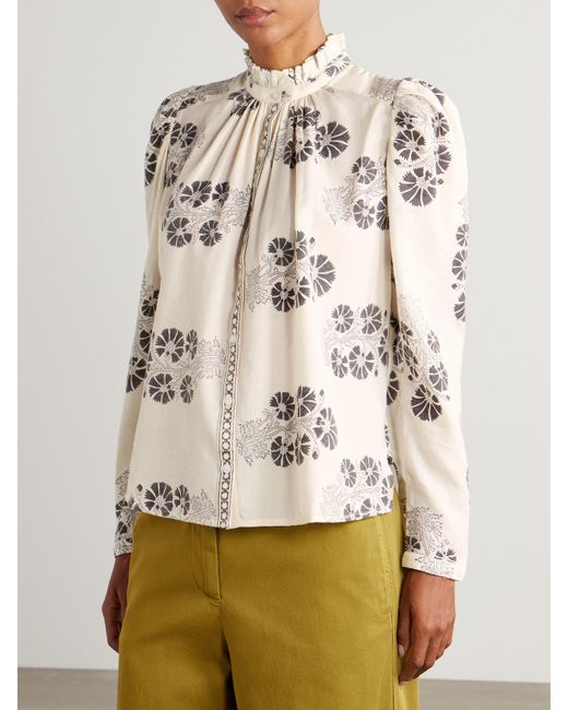 Alix Of Bohemia Natural Artemis Java Hemd Aus Woll-Twill Mit Blumenprint Und Raffungen