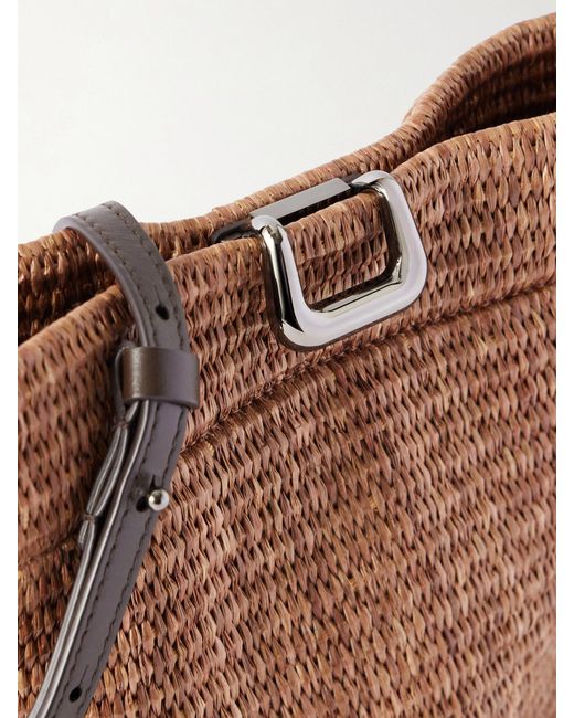 Brunello Cucinelli Brown Leather-Trimmed Raffia Bucket Bag