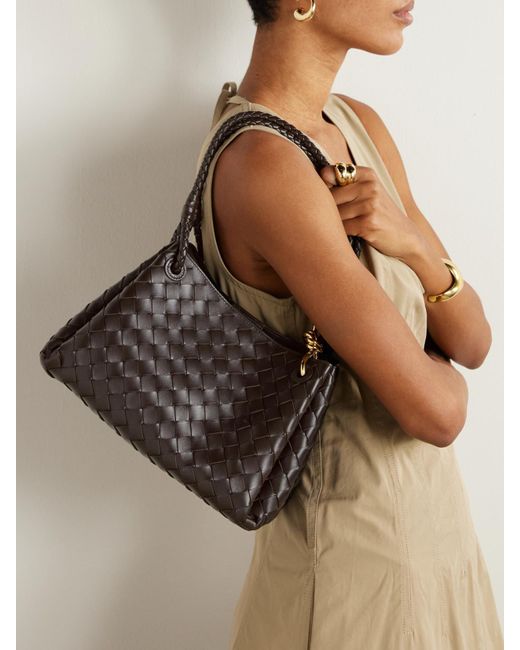 Bottega Veneta Black Parachute Mittelgroße Schultertasche Aus Intrecciato-Leder