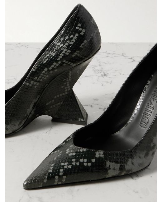 The Attico Black Cheope Pumps Aus Leder Mit Schlangeneffekt