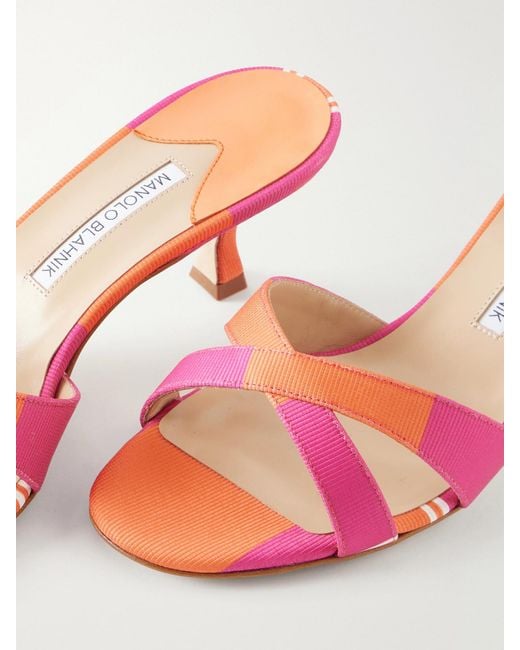 Manolo Blahnik Pink Emilia Wickstead Callamu 50 Striped Grosgrain Mules