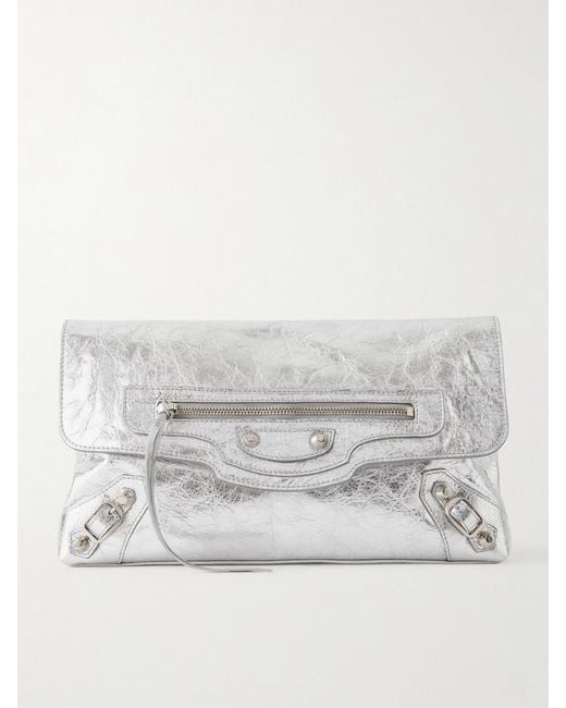 Balenciaga Gray Le City Crinkled-Leather Clutch
