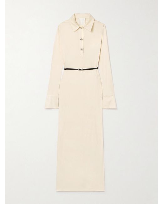Givenchy Natural Voyou Belted Satin-Jersey Midi Dress