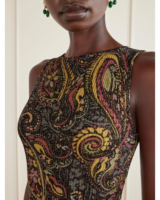 Etro Natural Paisley-Print Metallic Ribbed-Knit Maxi Dress