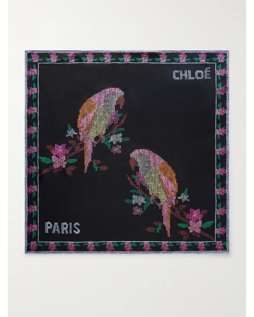Chloé Black Printed Silk Scarf