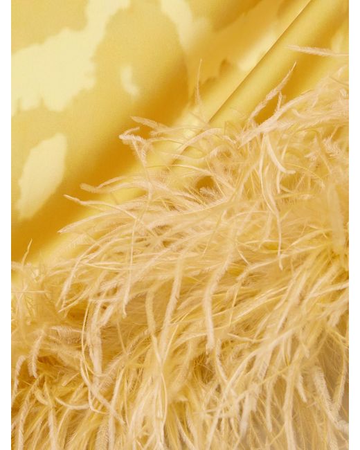 ‎Dima Ayad Yellow Feather-Trimmed Tie-Dyed Satin Top
