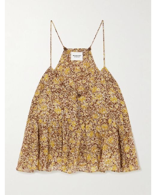 Isabel Marant Natural Lirhetta Floral-Print Organic Cotton-Voile Top