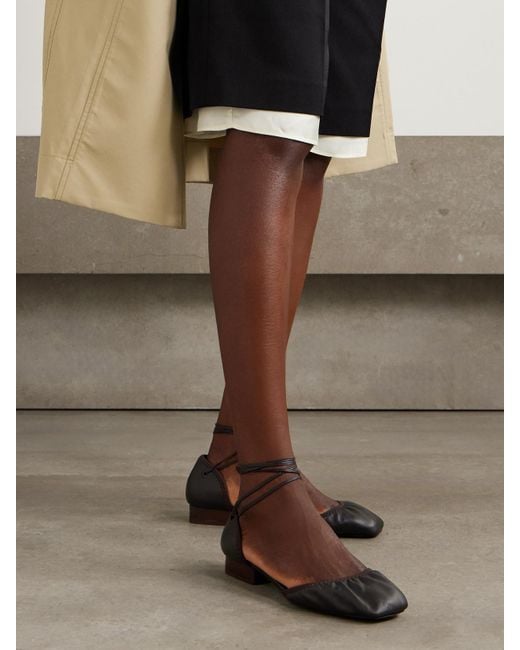 Lemaire Brown Ruched Leather Ballet Flats
