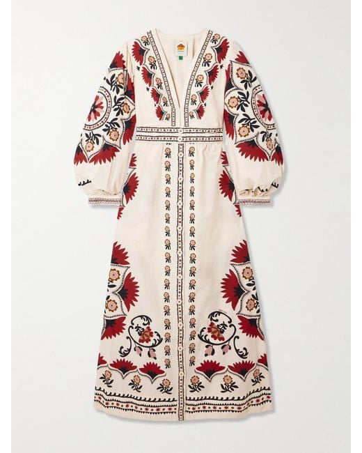 Farm Rio Natural Cashew Mandala Floral-Print Cotton-Poplin Maxi Dress