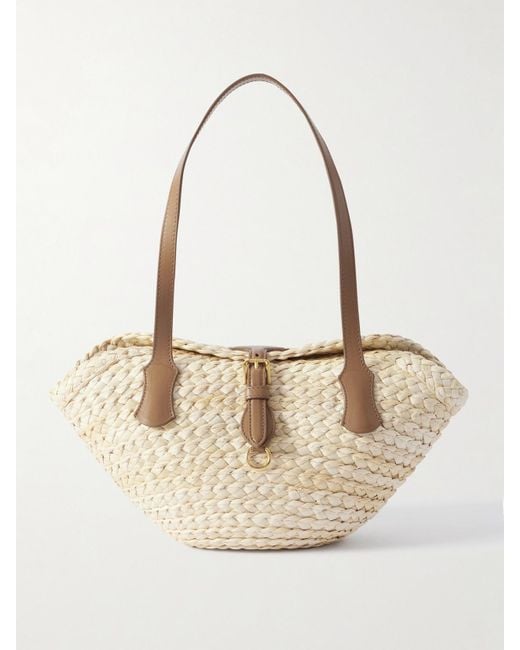 Dolce & Gabbana Natural Schultertasche Aus Raffiabast Mit Lederbesätzen