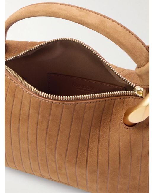 J.W. Anderson Brown Jwa Corner Small Chain-Embellished Ribbed Nubuck Shoulder Bag