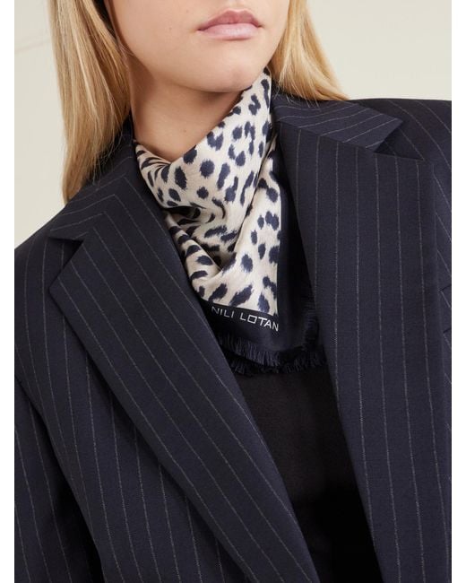 Nili Lotan Black Savanna Leopard-Print Silk Scarf