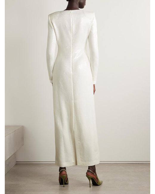 Oscar de la Renta White Robe Aus Crêpe Mit Pailletten, Applikationen Und Zierperlen