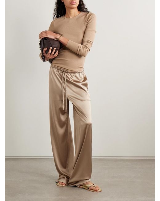 ÉTERNE Natural Brody Silk-Blend Satin Wide-Leg Pants