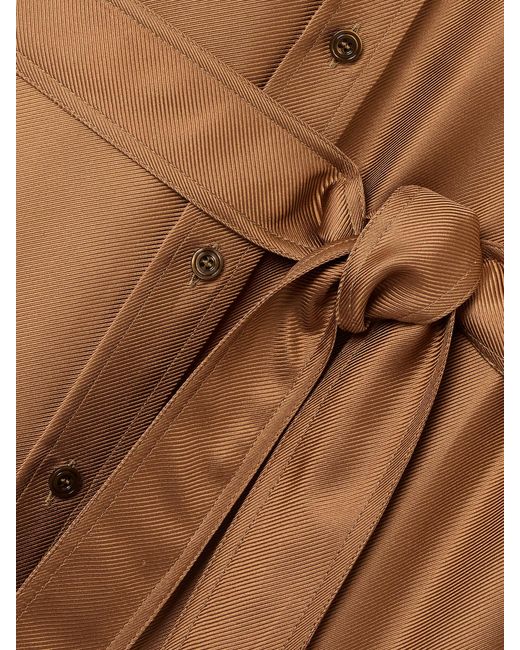 Tom Ford Brown Belted Silk-Twill Maxi Shirt Dress