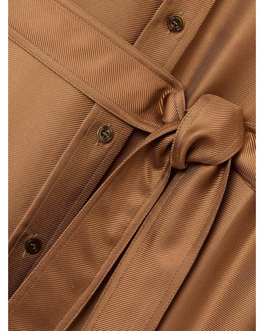 Tom Ford Brown Maxi-Hemdblusenkleid Aus Seiden-Twill Mit Bindegürtel