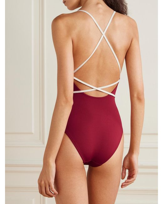 Eres Red Reinette Sharon Belted Two-Tone Swimsuit