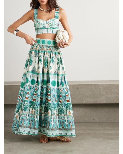 Haut Façon Corset Raccourci En Coton Imprimé À Smocks Dalia Emporio Sirenuse en coloris Green