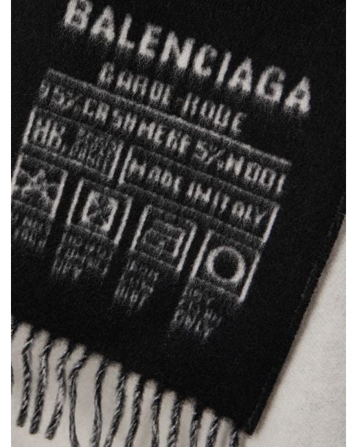 Balenciaga Black Fringed Two-Tone Cashmere And Wool-Blend Jacquard Scarf