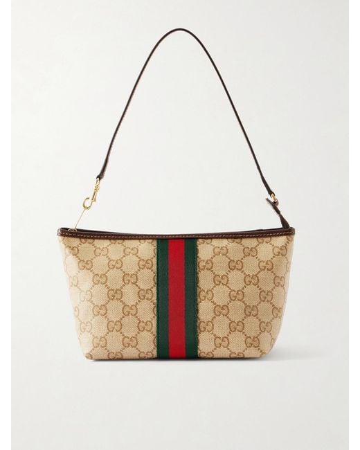 Gucci White Mini Leather And Webbing-Trimmed Coated-Canvas Shoulder Bag