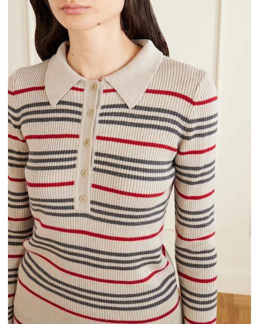 The Elder Statesman Natural Libeccio Stripped Wool, Silk And Linen-Blend Knitted Polo